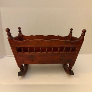 Kingstate Wooden Doll Cradle with Decorative Carvings size 8 3/4”x4 3/4”x 6 1/2”